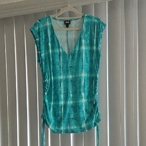 INC International Concepts Women's Teal Tie-Dye Blouse